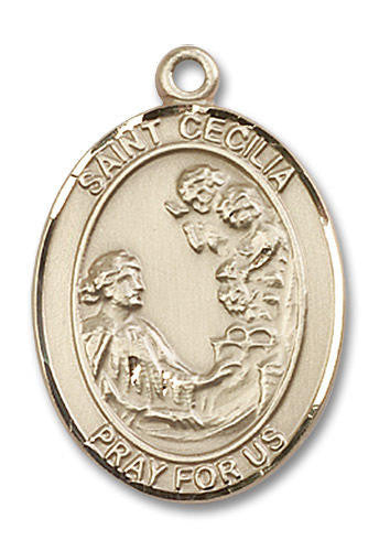 St Cecilia Medal - 14kt Gold Oval Pendant 3 Sizes