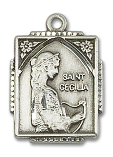 St Cecilia Medal - Sterling Silver 3/4 x 1/2 Rectangular Pendant 0804CESS