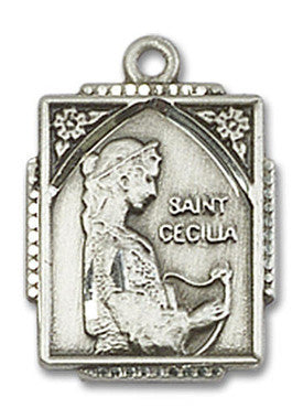 St. Cecilia Medal - Sterling Silver 3/4" x 1/2" Rectangular Pendant (0804CESS)