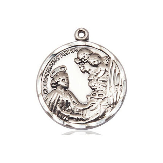 St Cecilia Medal - Sterling Silver 7/8 x 3/4 Round Pendant 0037CESS