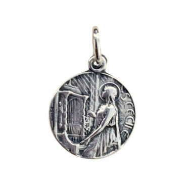 St. Cecilia Medal - Sterling Silver 1/2" Round Antique Replica Pendant