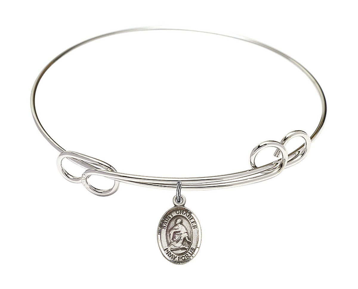 St Charles Borromeo Double Loop Bangle Bracelet - Sterling Silver Charm 9020SS