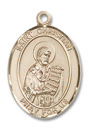 St Christian Medal - 14kt Gold Oval Pendant 3 Sizes