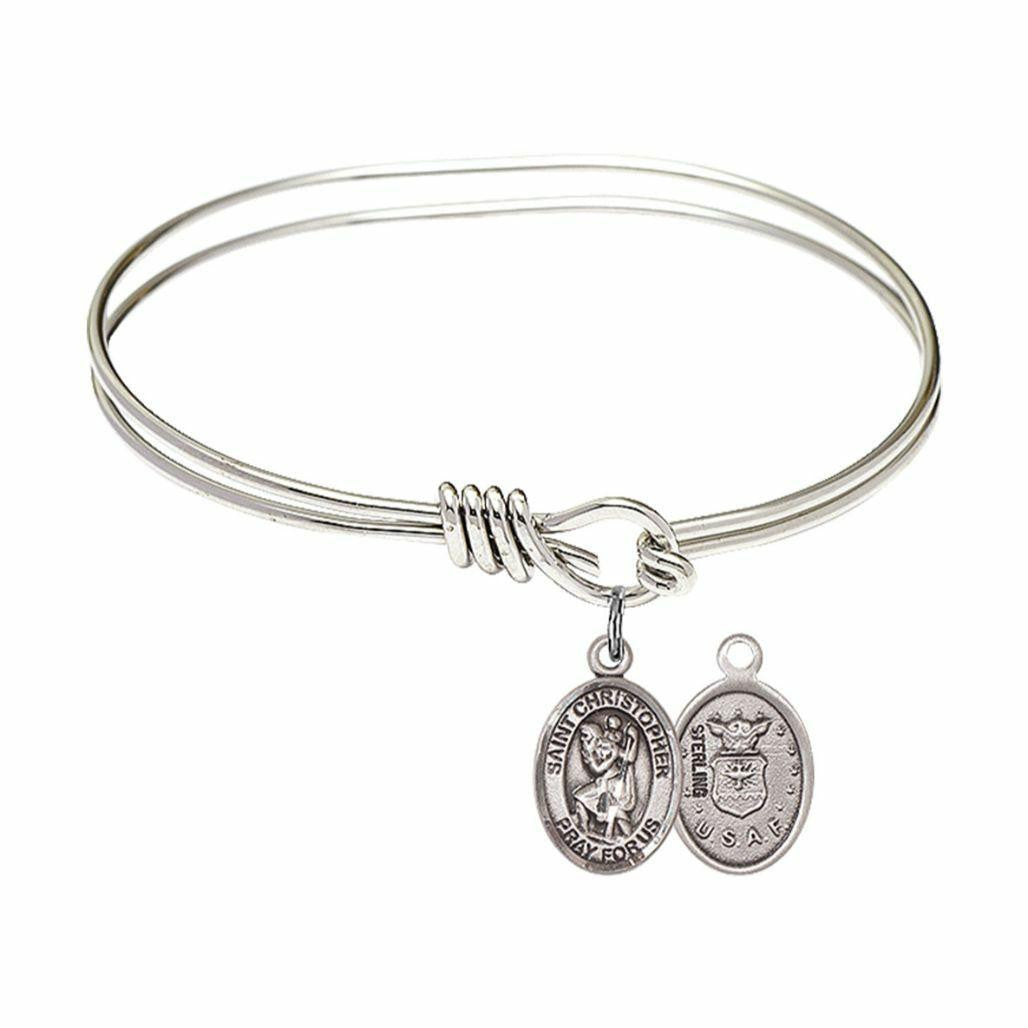 St Christopher - Air Force Eye Hook Bangle Bracelet - Sterling Silver Charm 9022SS1