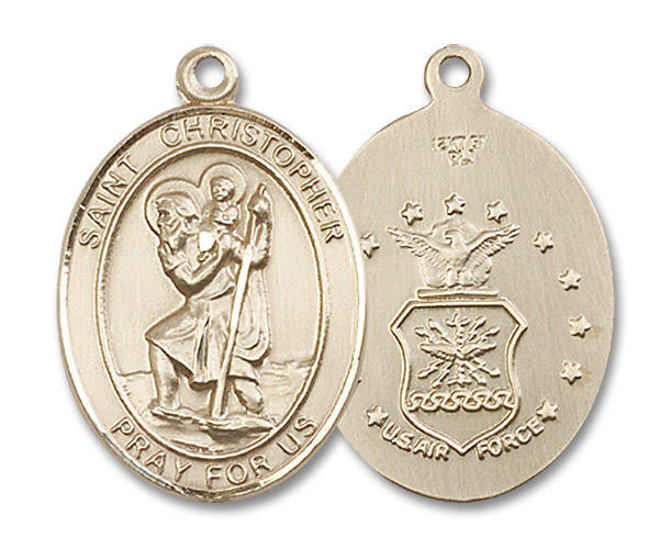 St Christopher Air Force Medal - 14kt Gold Oval Pendant 3 Sizes