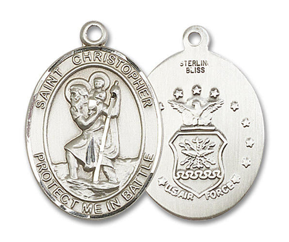St Christopher Air Force Medal - Sterling Silver Oval Pendant 2 Sizes