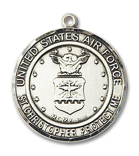 St Christopher Air Force Medal - Sterling Silver Round Pendant 2 Sizes