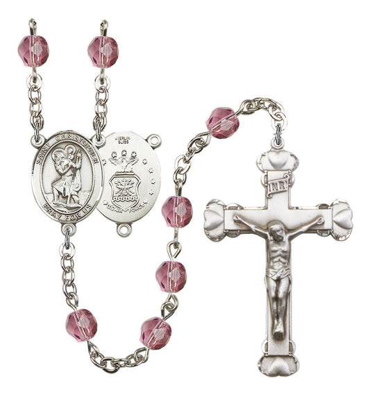 St Christopher / Air Force Rosary - 6MM Fire Polished Beads 8022S1SS