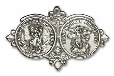 St. Christopher & St. Michael Visor Clip - Silver Finish (1034V)
