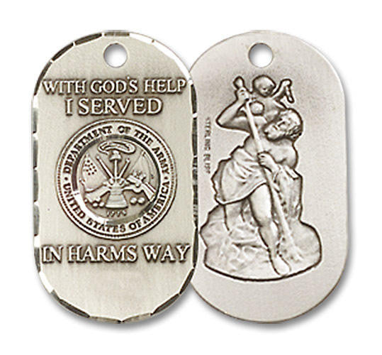 St Christopher Army Dog Tag Pendant - Sterling Silver 3/4 x 3/8 M26SS2
