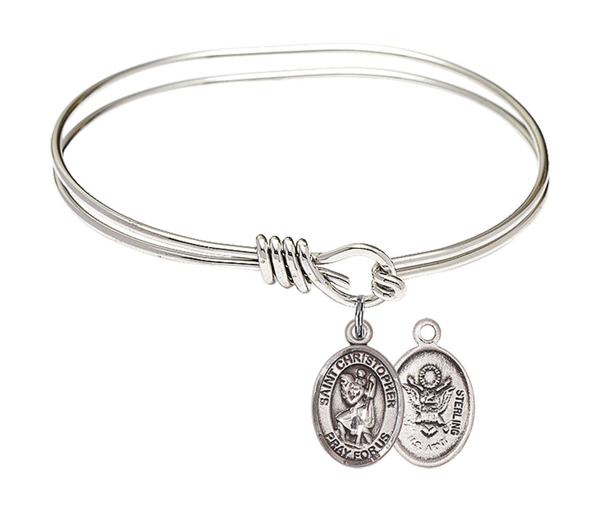 St Christopher - Army Eye Hook Bangle Bracelet - Sterling Silver Charm 9022SS2