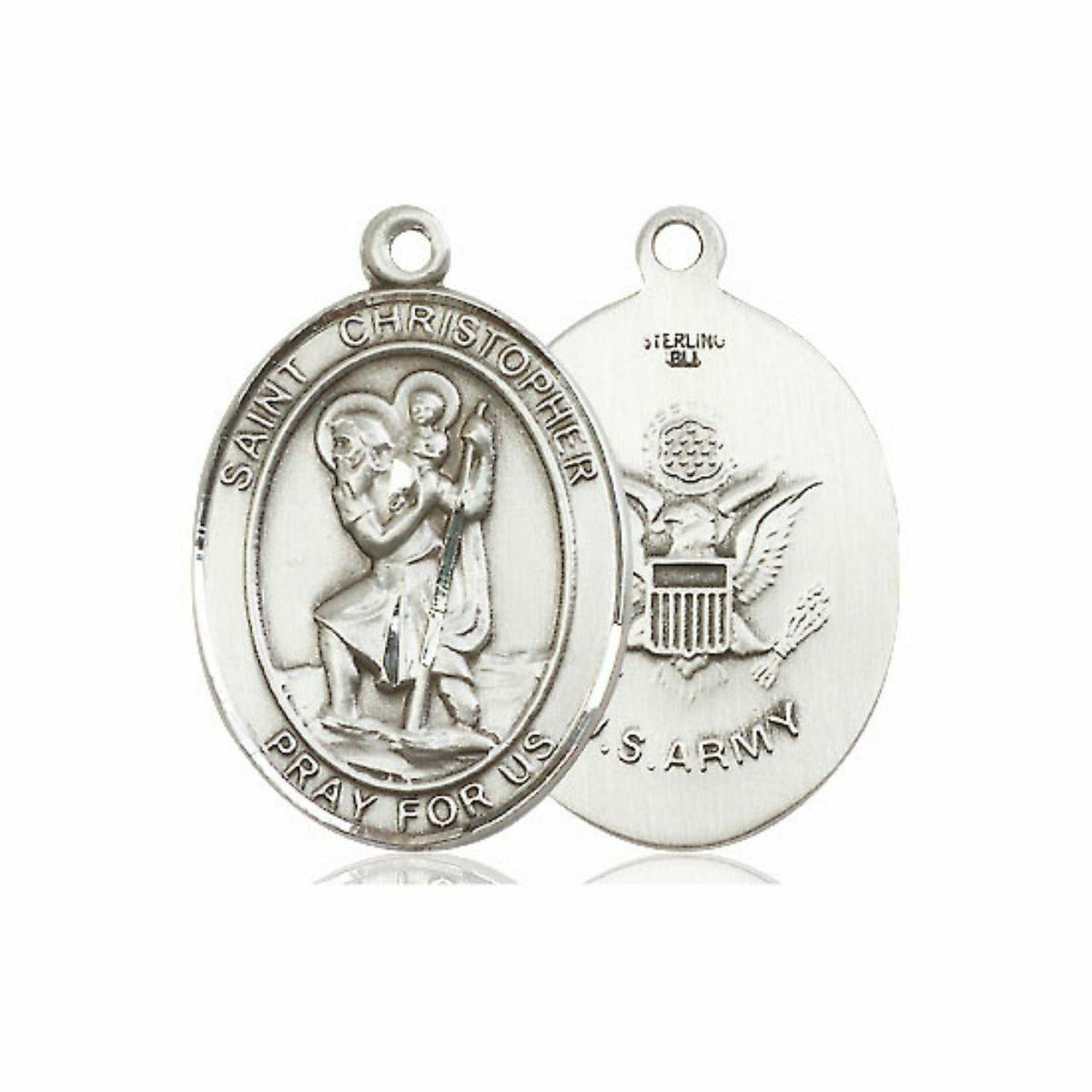 St Christopher Army Medal - Sterling Silver Oval Pendant 3 Sizes