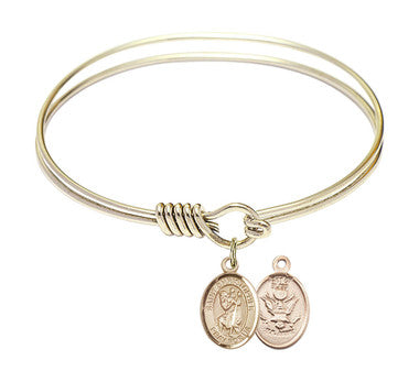 St. Christopher Army Round Eye Hook Bangle Bracelet - Gold-Filled Charm - 6.25 Inch  (9022GF2)