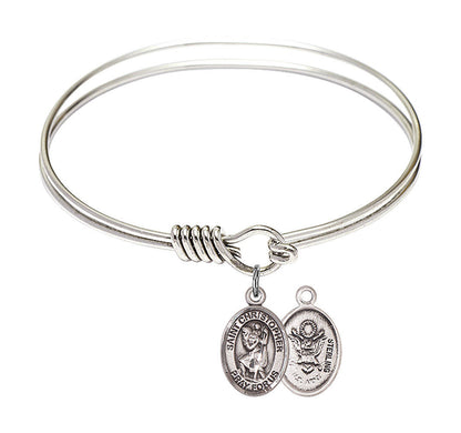 St Christopher - Army Round Eye Hook Bangle Bracelet - Sterling Silver Charm - 6.25 Inch 9022SS2
