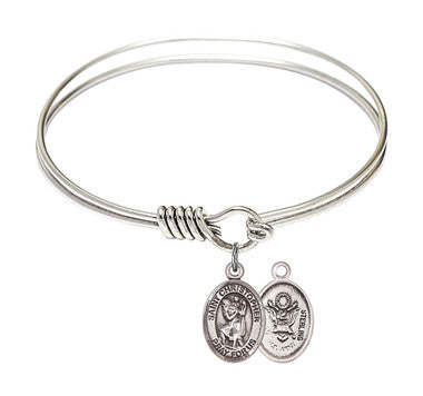 St. Christopher Army Round Eye Hook Bangle Bracelet - Sterling Silver Charm - 6.25 Inch  (9022SS2)
