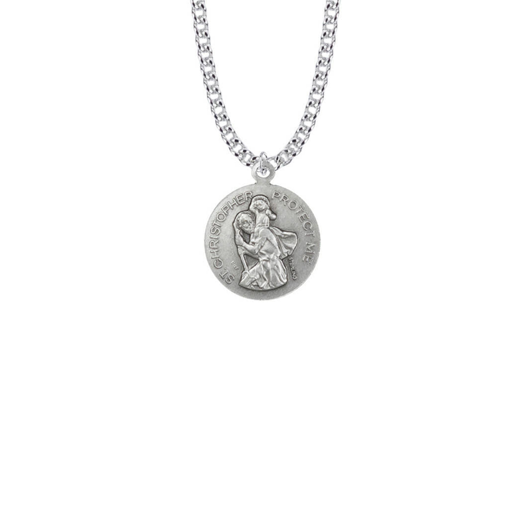 St Christopher Baseball Necklace - Sterling Silver Round Medal On 20 Stainless Chain SM0927SH