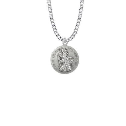 St Christopher Baseball Necklace - Sterling Silver Round Medal On 20 Stainless Chain SM0927SH