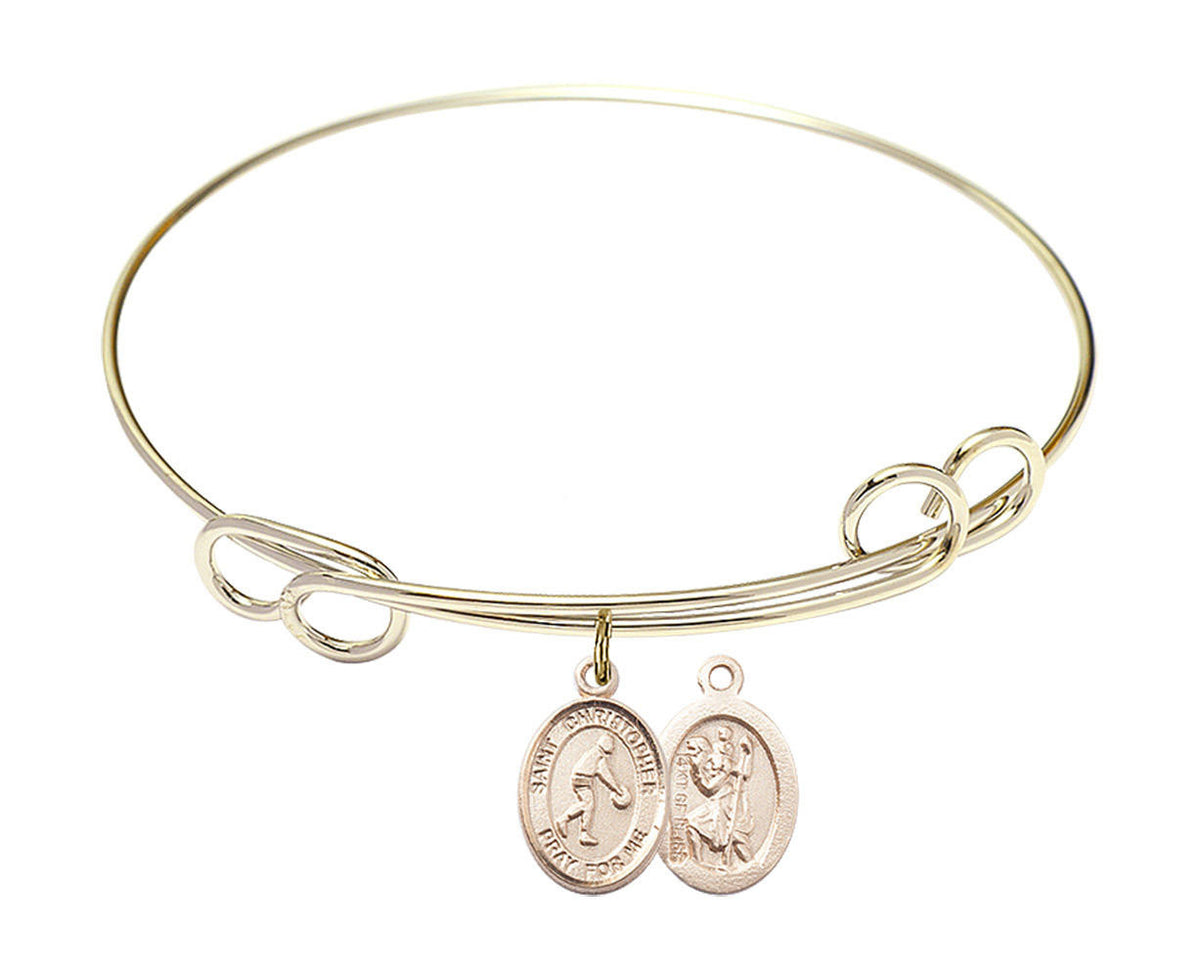 St Christopher - Basketball Double Loop Bangle Bracelet - Gold-Filled Charm