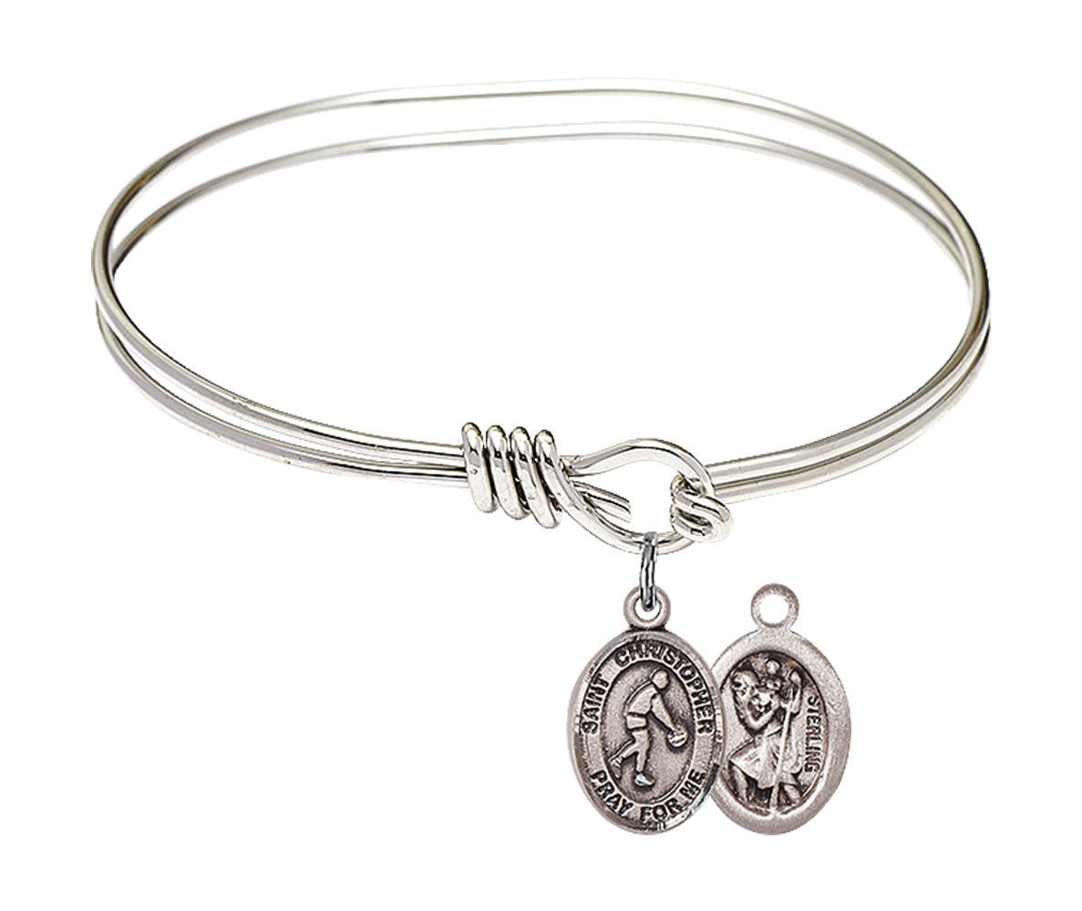 St Christopher - Basketball Eye Hook Bangle Bracelet - Sterling Silver Charm 9153SS