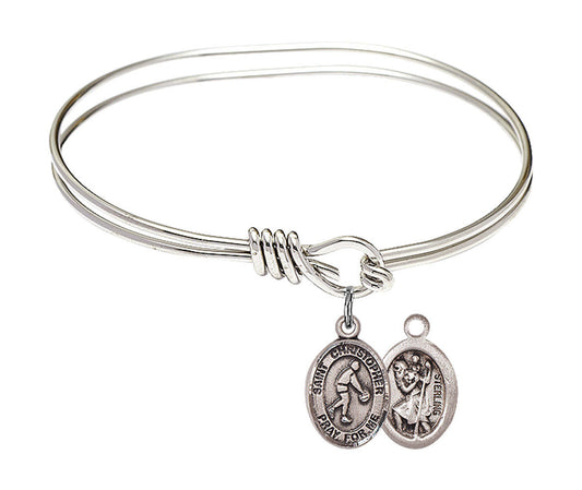 St Christopher - Basketball Eye Hook Bangle Bracelet - Sterling Silver Charm 9153SS