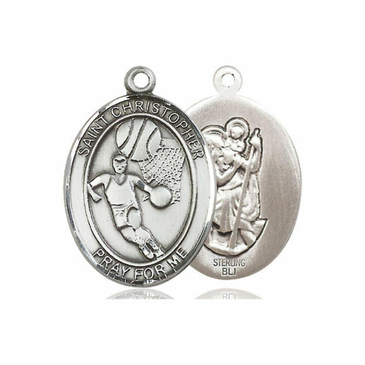 St Christopher Basketball Medal - Sterling Silver Oval Pendant 2 Sizes