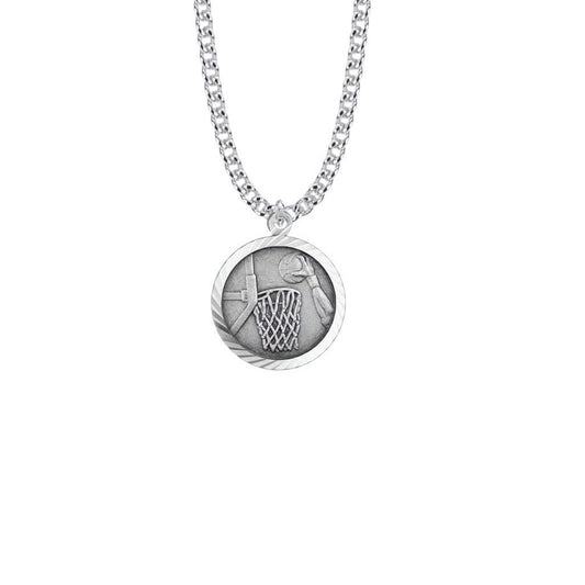 St Christopher Boys Basketball Necklace - Sterling Silver Round Medal On 20 Stainless Chain SM0926SH