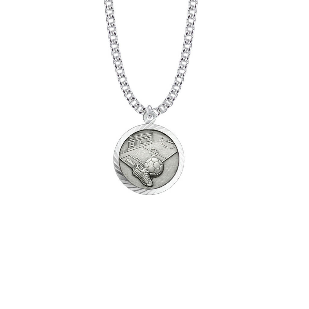St Christopher Boys Soccer Necklace - Sterling Silver Round Medal On 20 Stainless Chain SM0930SH