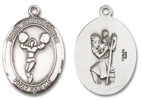St Christopher Cheerleading Medal - Sterling Silver Oval Pendant 2 Sizes