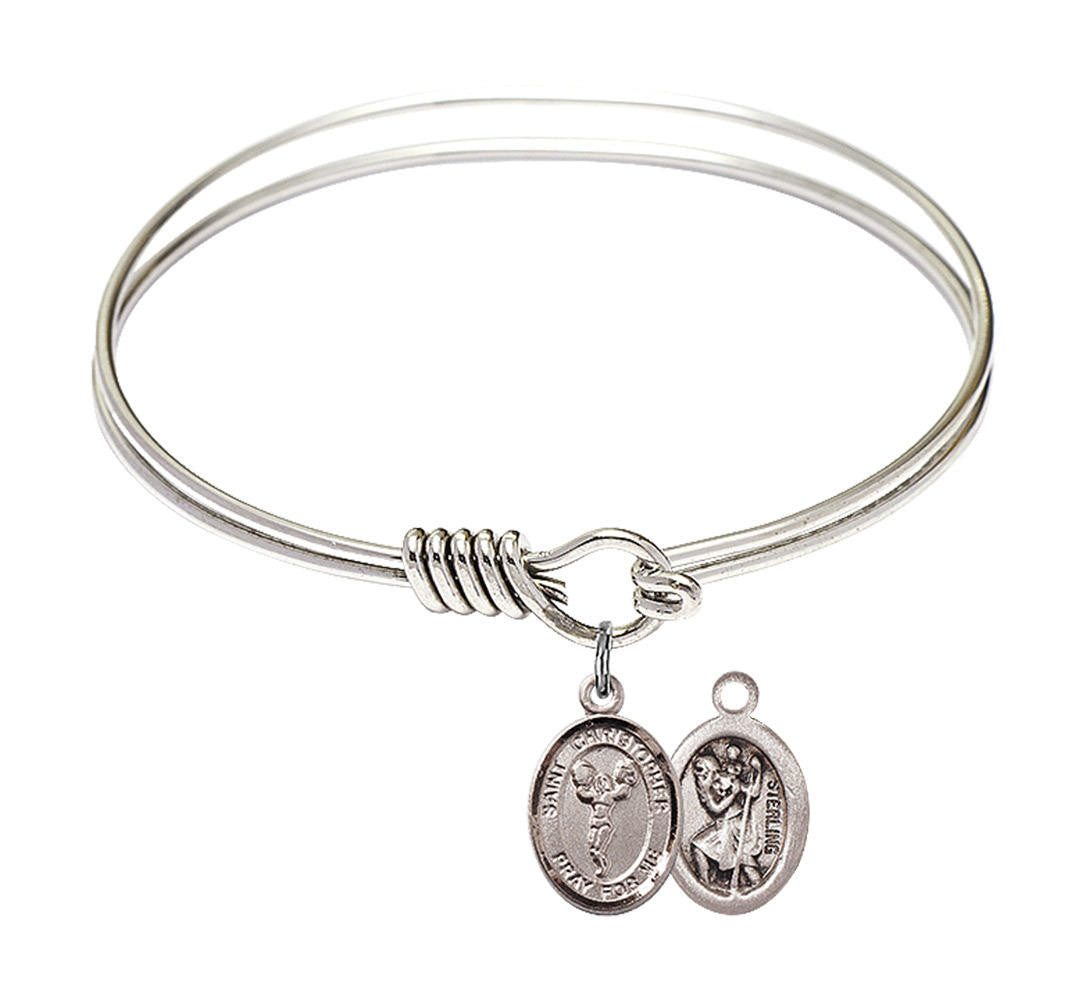 St Christopher - Cheerleading Round Eye Hook Bangle Bracelet - Sterling Silver Charm - 6.25 Inch 9140SS