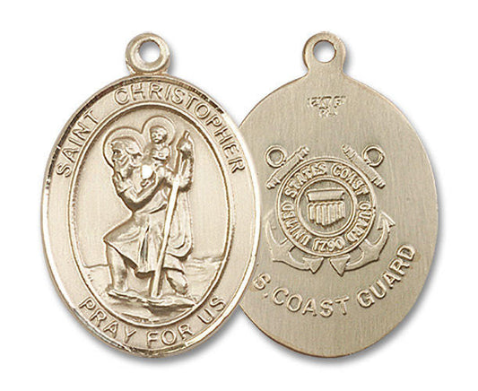St Christopher Coast Guard Medal - 14kt Gold Oval Pendant 3 Sizes