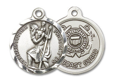 St. Christopher Coast Guard Medal - Sterling Silver 7/8" x 3/4" Round Pendant (0192SS3)