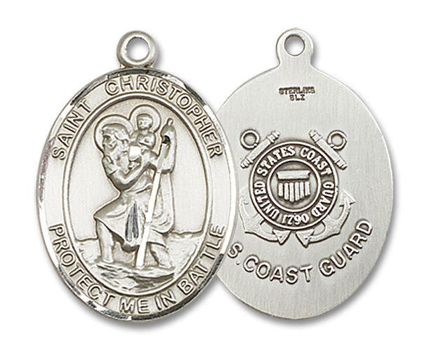 St Christopher Coast Guard Medal - Sterling Silver Oval Pendant 2 Sizes