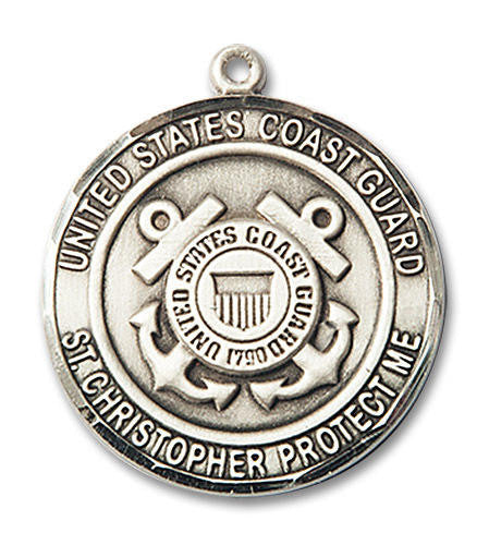 St Christopher Coast Guard Medal - Sterling Silver Round Pendant 2 Sizes