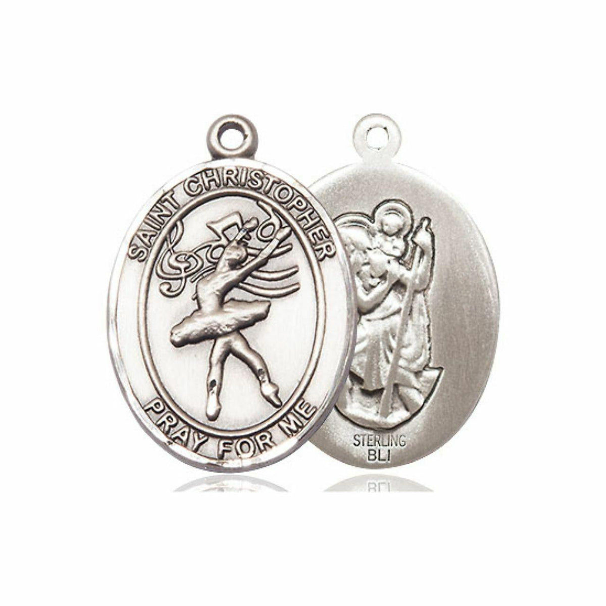 St Christopher Dance Medal - Sterling Silver Oval Pendant 2 Sizes