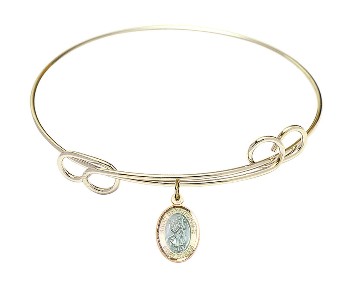 St Christopher Double Loop Bangle Bracelet - Gold-Filled Charm 9022EGF