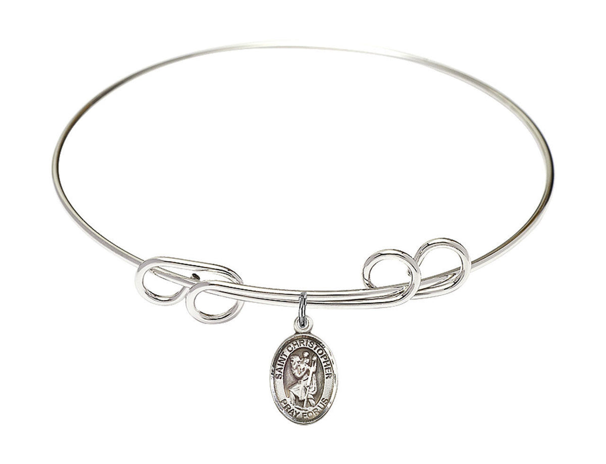 St Christopher Double Loop Bangle Bracelet - Sterling Silver Charm 9022SS