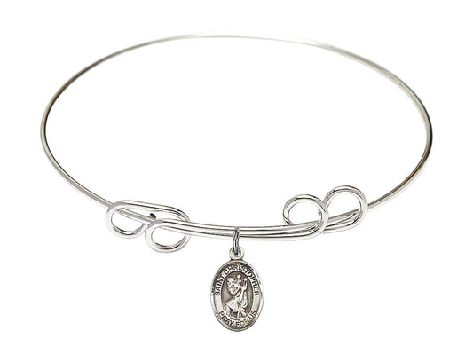 St Christopher Double Loop Bangle Bracelet - Sterling Silver Charm 9022SS
