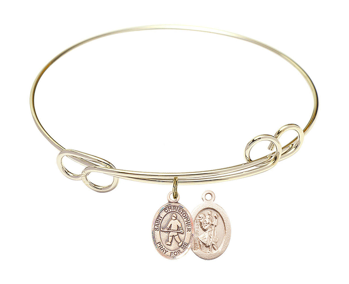 St Christopher - Field Hockey Double Loop Bangle Bracelet - Gold-Filled Charm