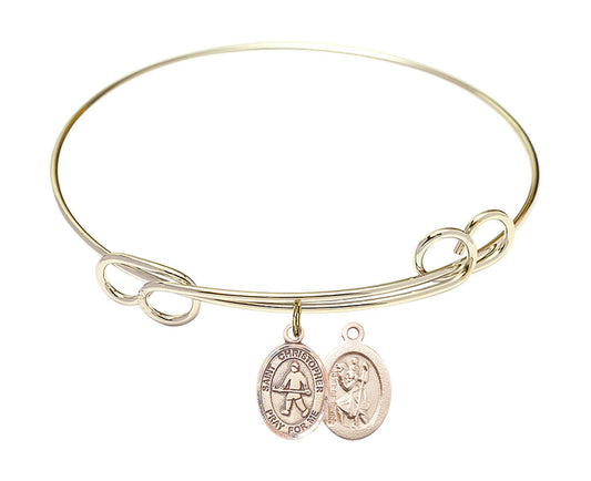 St Christopher - Field Hockey Double Loop Bangle Bracelet - Gold-Filled Charm