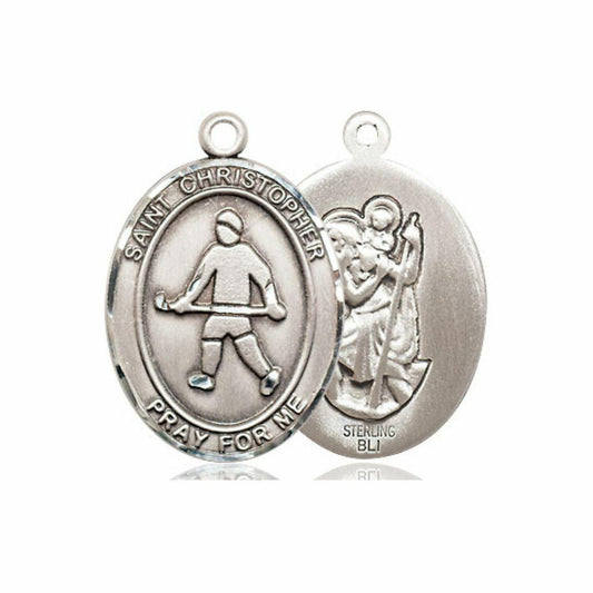 St Christopher Field Hockey Medal - Sterling Silver Oval Pendant 3 Sizes