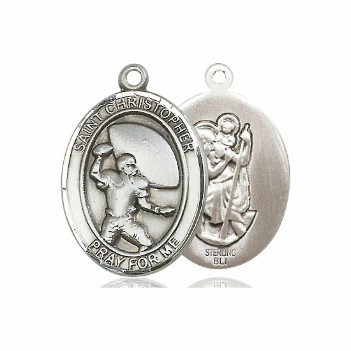 St Christopher Football Medal - Sterling Silver Oval Pendant 2 Sizes