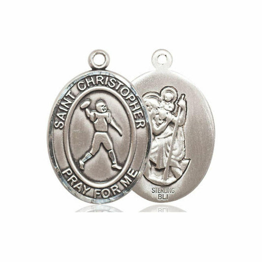 St Christopher Football Medal - Sterling Silver Oval Pendant 3 Sizes