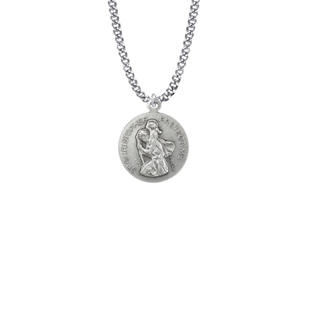 St Christopher Girls Soccer Necklace - Sterling Silver Round Medal On 20 Stainless Chain SM0958SH