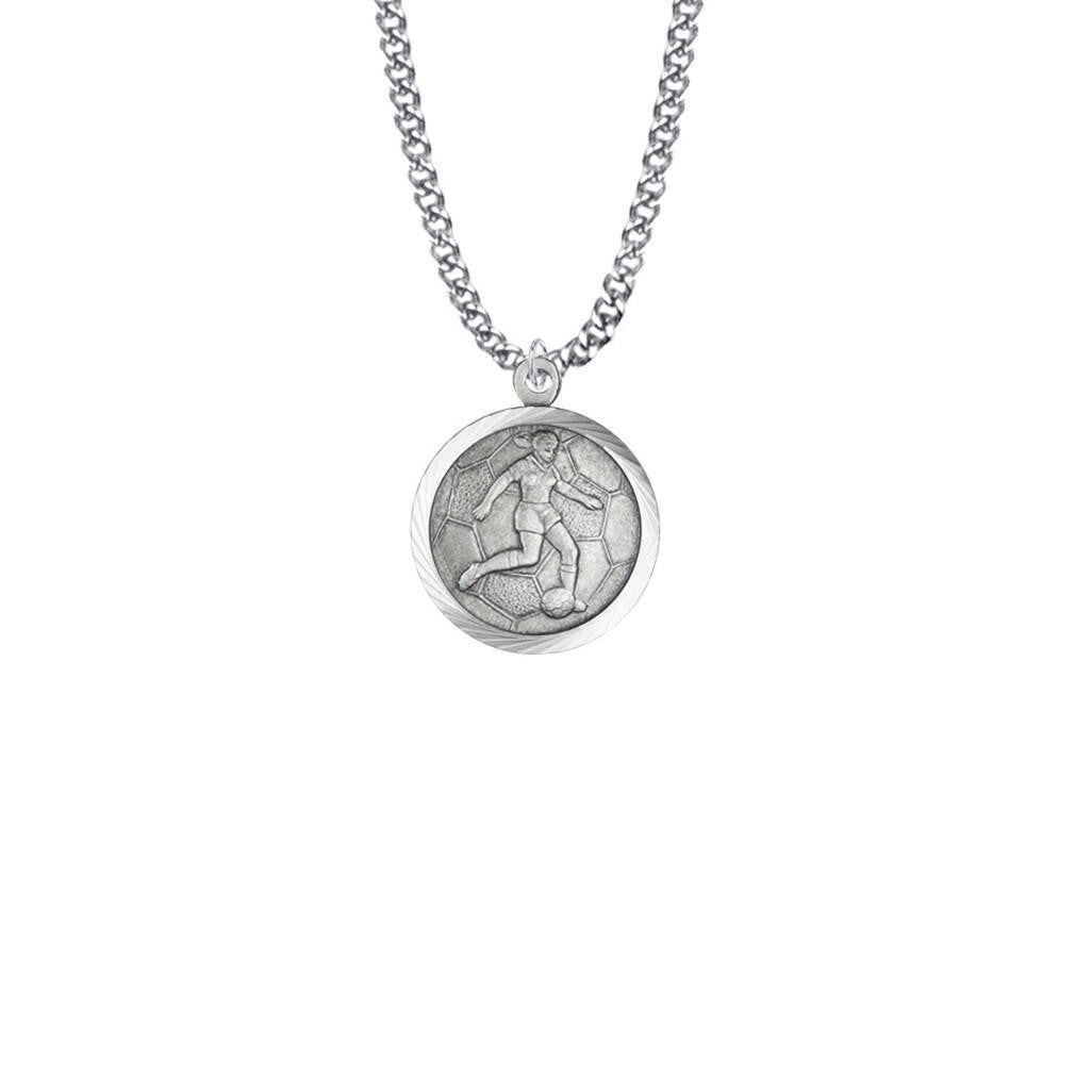 St Christopher Girls Soccer Necklace - Sterling Silver Round Medal On 20 Stainless Chain SM0958SH