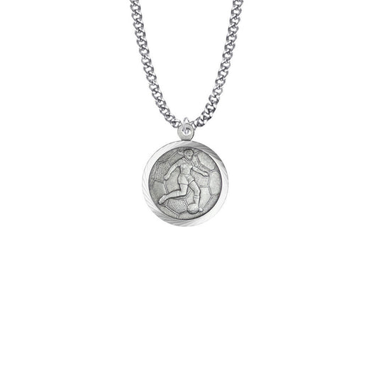 St Christopher Girls Soccer Necklace - Sterling Silver Round Medal On 20 Stainless Chain SM0958SH