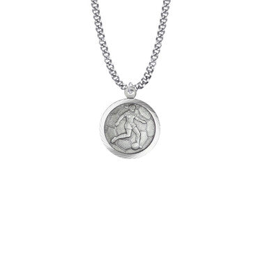 St. Christopher Girl's Soccer Necklace - Sterling Silver Round Medal On 20" Stainless Chain (SM0958SH)