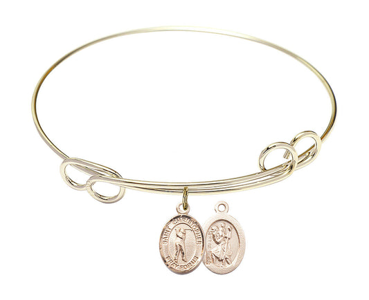 St Christopher - Golf Double Loop Bangle Bracelet - Gold-Filled Charm