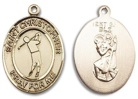 St Christopher Golf Medal - 14kt Gold Oval Pendant 3 Sizes