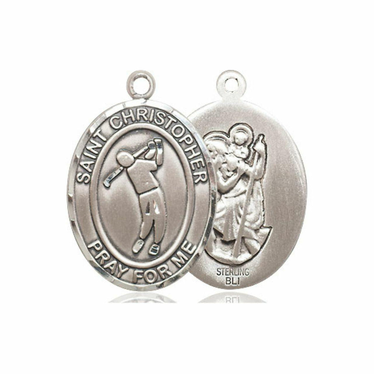 St Christopher Golf Medal - Sterling Silver Oval Pendant 3 Sizes