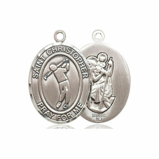 St Christopher Golf Medal - Sterling Silver Oval Pendant 3 Sizes